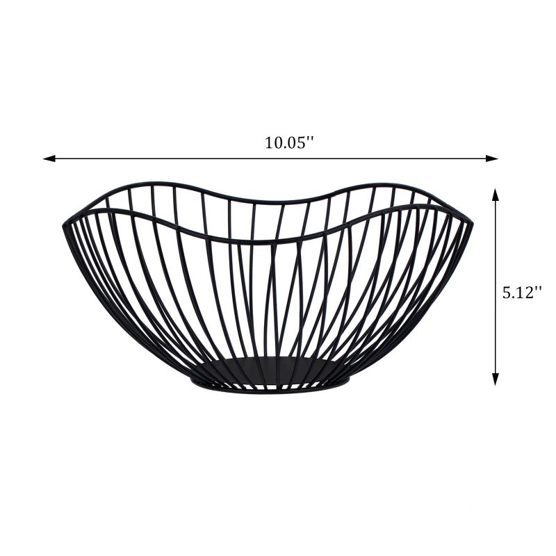 IBWell High Style Curved-Edge Modern Creative Stylish Single Tier Dish,Metal Iron Wire Fruit Vegetables Bread Decorative Stand Serving Bowls Basket Holder (Black) - Image 2
